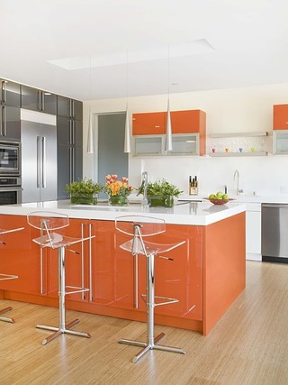小清新橙色厨房装修图片