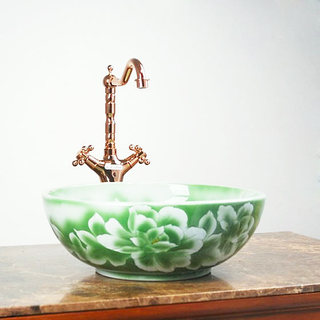 中式风格绿色洗手台图片
