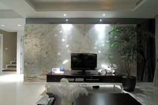 现代简约风格二居室小清新电视背景墙设计图