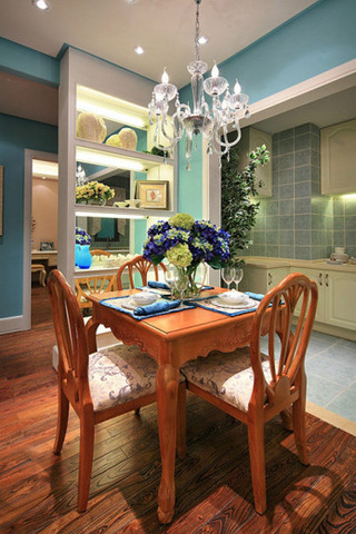 新古典风格三居室蓝色100平米餐厅装潢