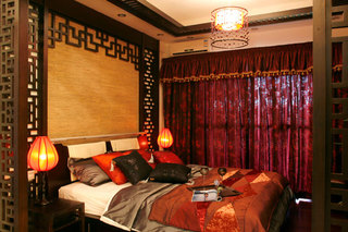 中式风格稳重卧室背景墙设计图