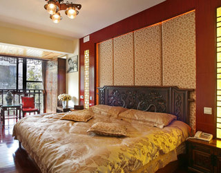 中式风格稳重卧室背景墙效果图
