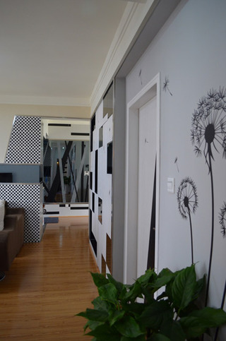 简约风格三居室黑白90平米装修效果图