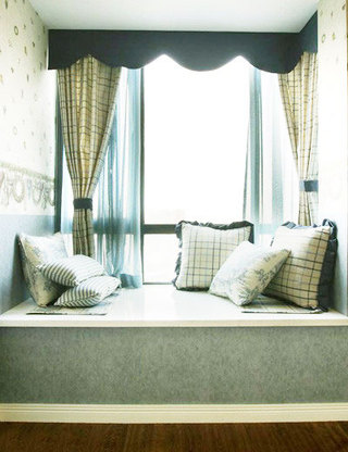 绿色卧室窗帘飘窗窗帘图片