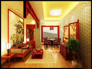 中式风格古典红色装修效果图