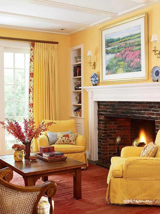 欧式风格温馨黄色客厅设计图纸