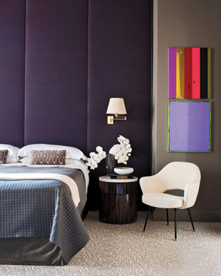 紫色卧室床头软包图片