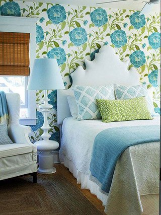 蓝色壁纸卧室背景墙图片