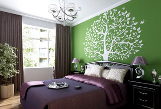 新中式绿色卧室背景墙设计