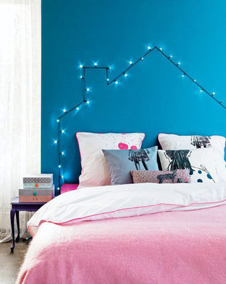 蓝色粉色卧室效果图