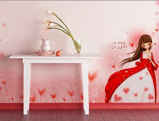 粉色可爱手绘墙效果图