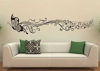 蝴蝶音乐符发背景墙手绘墙效果图