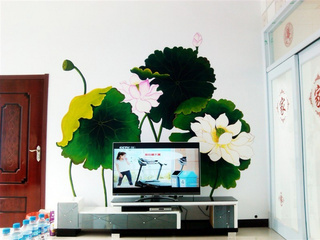 中式手绘墙电视背景墙效果图
