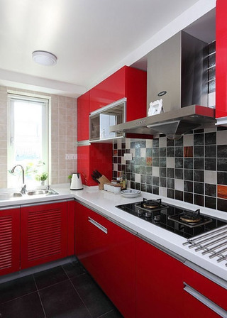 现代红色厨房效果图