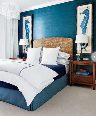 欧式蓝色卧室背景墙效果图