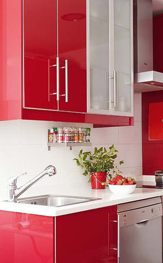 混搭风格红色橱柜设计图