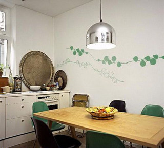 简单绿色纹餐厅手绘墙效果图