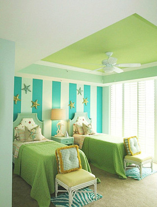 绿色蓝色清新卧室效果图
