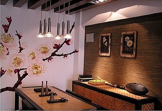 中式餐厅手绘墙图片