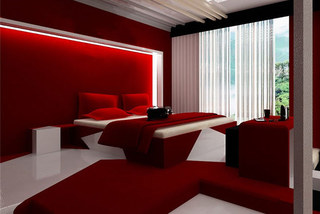 现代红色卧室效果图