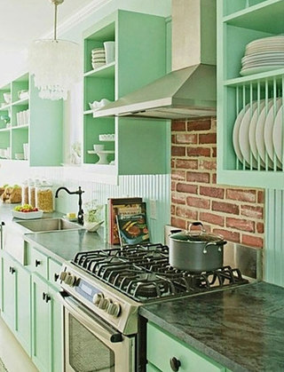 粉绿色厨房