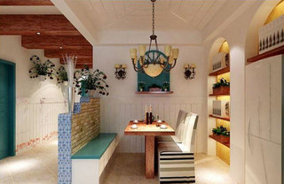 地中海风格一字形卡座餐厅