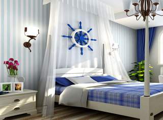 蓝色卧室效果图
