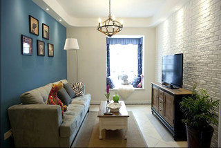 蓝色客厅沙发背景墙
