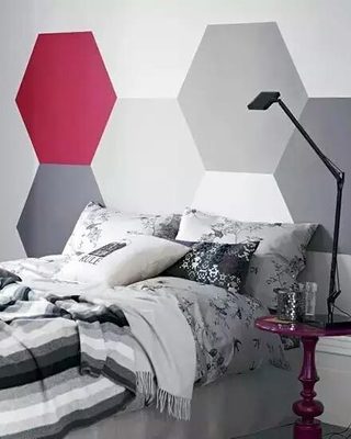 灰色几何装点卧室背景墙