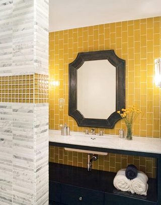 黄色网格线卫浴间墙砖