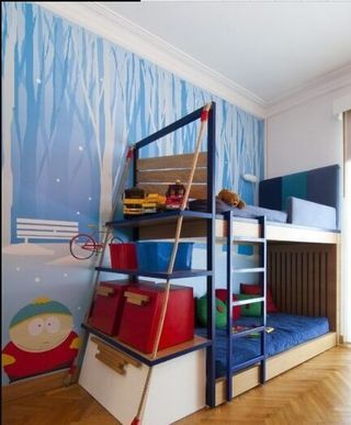 蓝色儿童房手绘墙