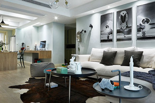 优雅美式客厅 灰蓝色背景墙设计