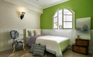 简欧风卧室 果绿色背景墙设计