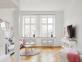粉白色收纳公寓 42平米北欧小户型装修