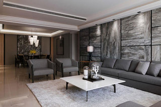 中式风格灰色客厅沙发背景墙装修图片