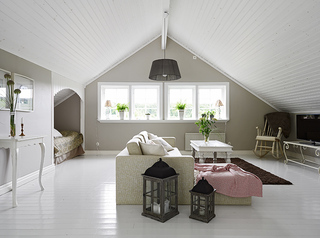 北欧风格白色阁楼客厅装修效果图