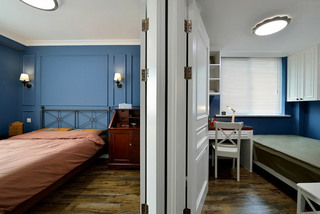 美式风格蓝色卧室背景墙装修设计