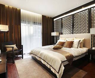 中式新古典卧室 镂空屏风背景墙装饰
