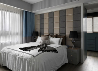现代简欧风 灰色系软包卧室效果图