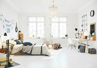 北欧风格白色明亮卧室吊顶装修效果图