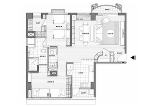 115平两居室户型平面图