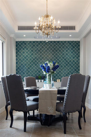古典欧式餐厅 绿色菱形瓷砖设计
