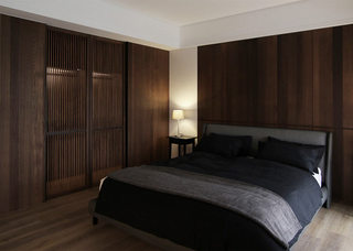 雅致简中式卧室 实木背景墙设计