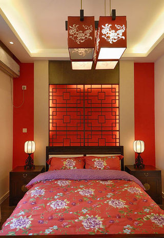 典雅中式婚房 中国红卧室设计