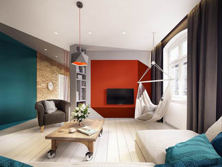 创意多彩混搭风客厅 橙色电视背景墙设计