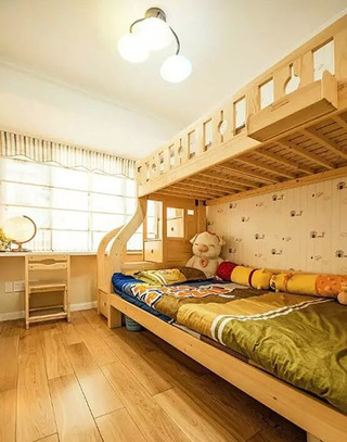 温馨美式儿童房 原木双人床装修