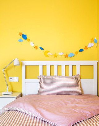 活力柠檬黄北欧风 儿童房背景墙设计