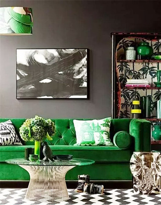 优雅客厅绿色沙发摆放图片