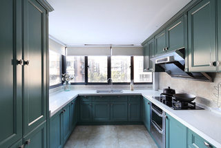 复古美式厨房 湖绿色橱柜装饰设计
