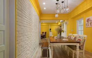 130平米田园黄色餐厅装饰图片